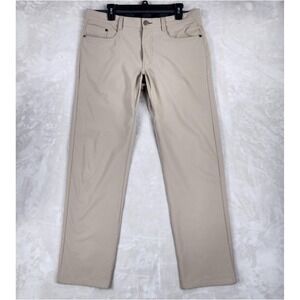 QOR Pants Mens 34x32 Beige Stretch Zip Pocket Travel Chino Casual Outdoor